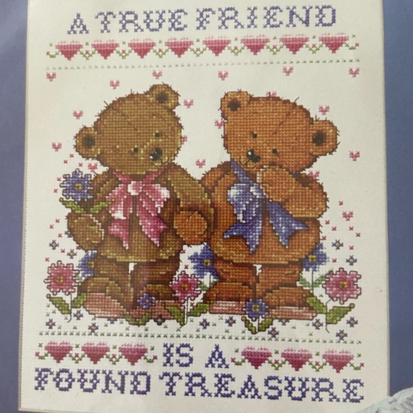Joan Elliott cross stitch teddy bears kit new a true friend is a found treasure - Picture 2 of 6